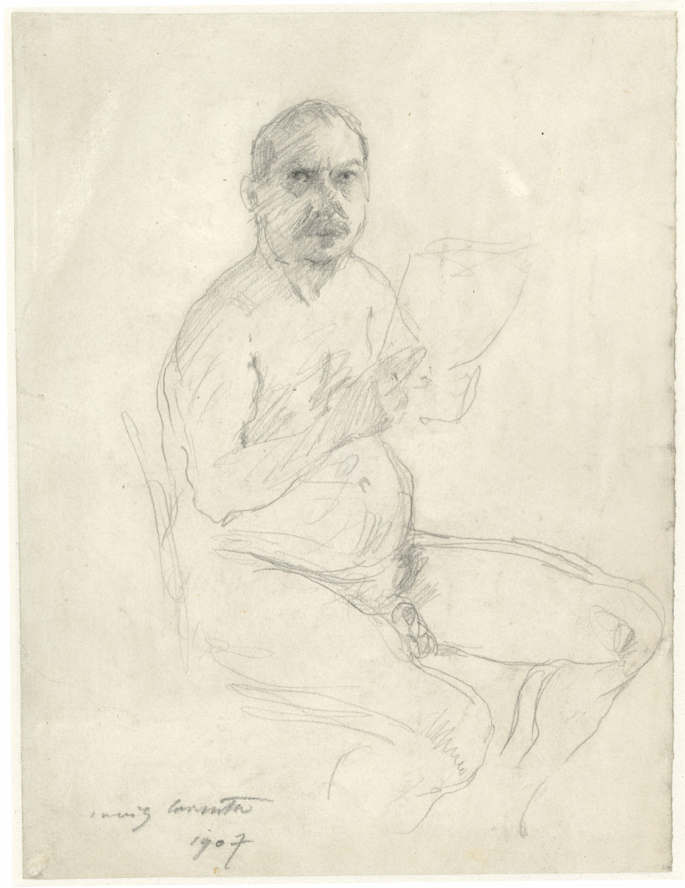 Selbstporträt als sitzender, zeichnende Akt
